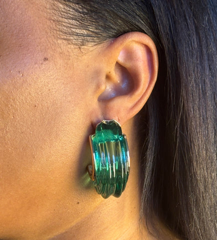 Chunky Emerald and Gold Earrings