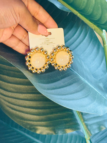 White and Gold Dome Earrings