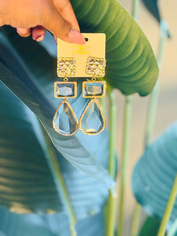 Hammered Metal and Crystal Earrings